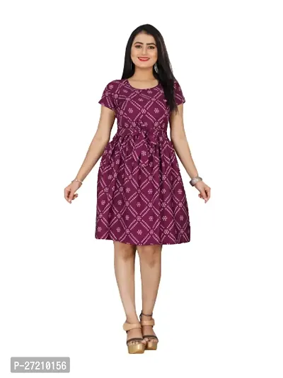 Stylish Purple Poly Crepe Printed A-Line Dress For Women-thumb0