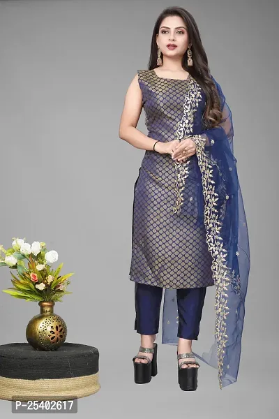 Elegant White Jacquard Jacquard Weave Dress Material With Dupatta For Women