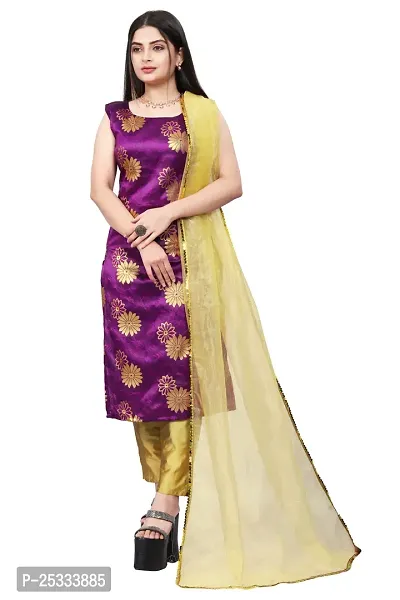 A-Line Purple Woven Design Jacquard kurta Set