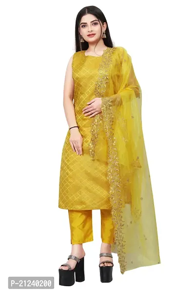 Stylish A-Line Yellow Jacquard Jacquard kurta Set