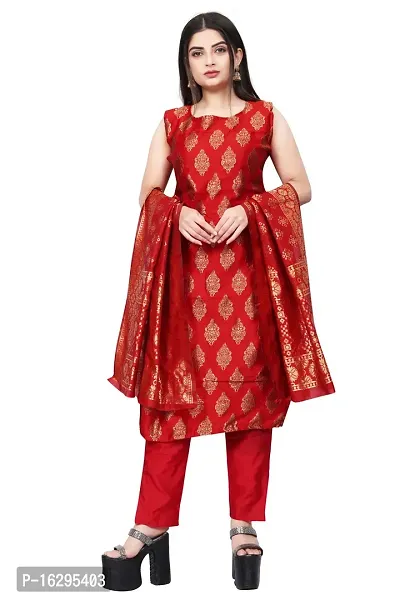 Stylish Fancy Jacquard Unstitched Dress Material Top With Bottom And Dupatta Set For Women-thumb0