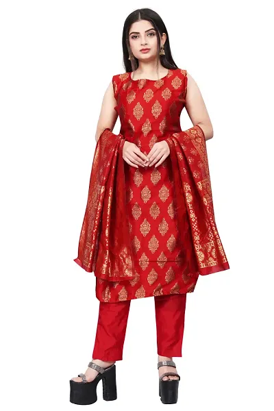 Stylish Fancy Jacquard Unstitched Dress Material Top With Bottom And Dupatta Set For Women