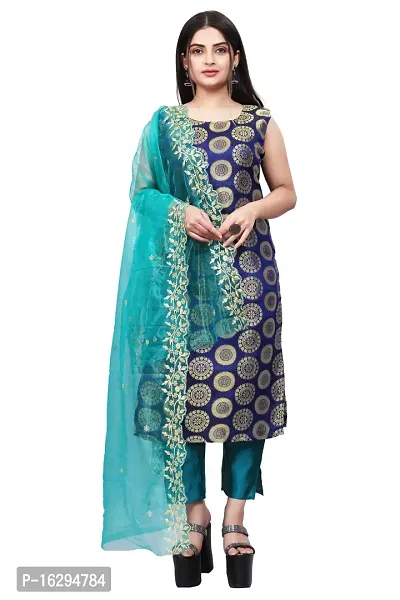 Stylish Fancy Jacquard Unstitched Dress Material Top With Bottom And Dupatta Set For Women-thumb0