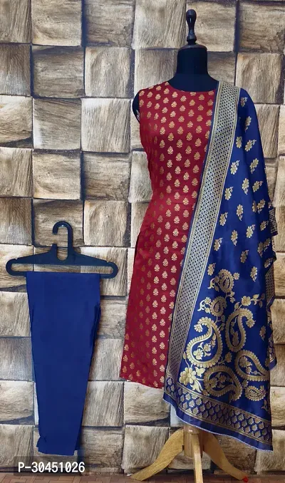 Stylish Maroon Jacquard Kurta, Bottom And Dupatta Set For Women