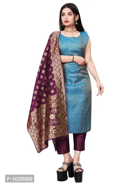 Stylish Fancy Jacquard Unstitched Dress Material Top With Bottom And Dupatta Set For Women