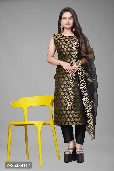 A-Line Black Woven Design Jacquard kurta Set