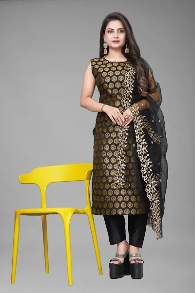 Stylish A-Line Woven Design Jacquard Kurta Set