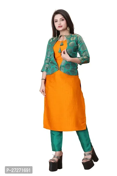 Stylish Soft Silk Kurta With Pant And Koti Set For Women