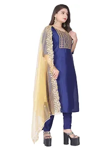 Stylish Navy Blue Silk Kurta, Bottom And Dupatta Set For Women-thumb1