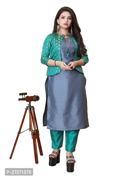 Stylish Soft Silk Kurta With Pant And Koti Set For Women-thumb0