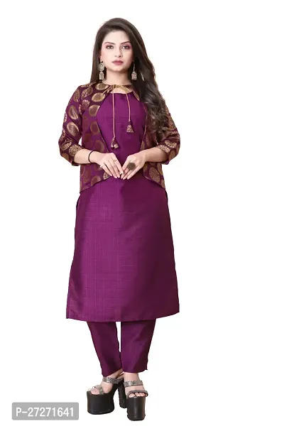 Stylish Soft Silk Kurta With Pant And Koti Set For Women-thumb0