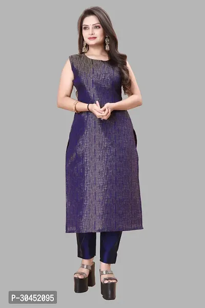 Elegant Navy Blue Woven Design Jacquard Kurta Pant With Dupatta For Women-thumb2