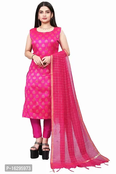 Stylish Fancy Jacquard Unstitched Dress Material Top With Bottom And Dupatta Set For Women