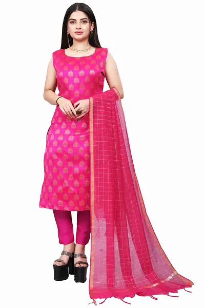 Stylish Fancy Jacquard Unstitched Dress Material Top With Bottom And Dupatta Set For Women