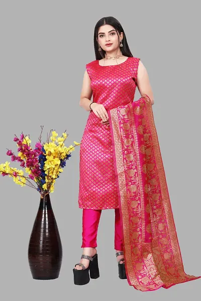 Stylish Jacquard Kurta And Pant With Dupatta Set For Women