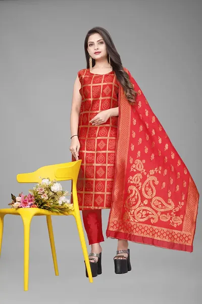 Elegant Jacquard Jacquard Weave Dress Material With Dupatta For Women