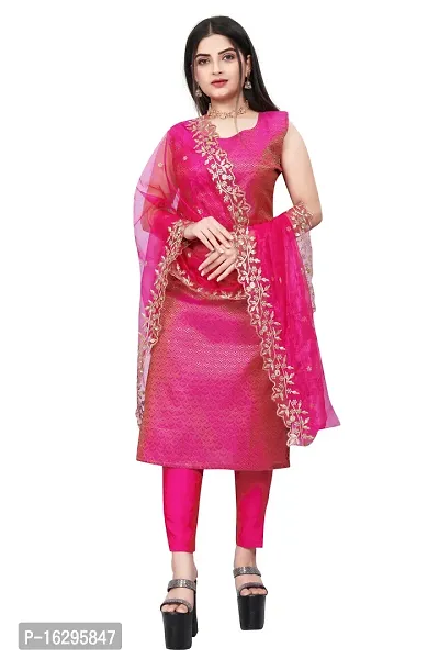 Stylish Fancy Jacquard Unstitched Dress Material Top With Bottom And Dupatta Set For Women