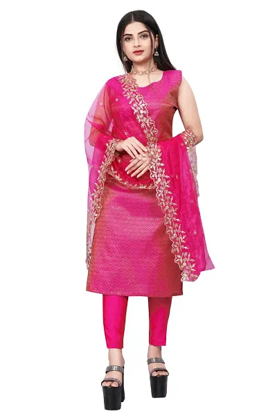 Stylish Fancy Jacquard Unstitched Dress Material Top With Bottom And Dupatta Set For Women