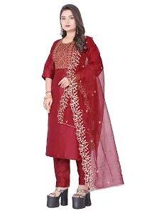 Stylish Maroon Silk Kurta, Bottom And Dupatta Set For Women-thumb1