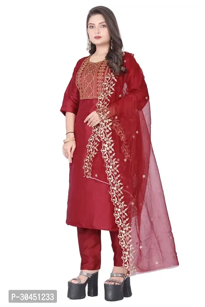 Stylish Maroon Silk Kurta, Bottom And Dupatta Set For Women-thumb2