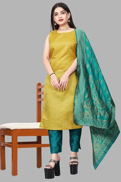 Stylish Jacquard Kurta And Pant With Dupatta Set For Women