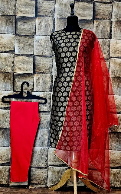 Stylish Jacquard Woven Kurta Bottom Dupatta Set