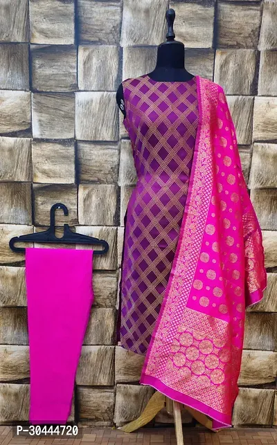 Stylish Purple Jacquard Kurta, Bottom And Dupatta Set For Women-thumb0