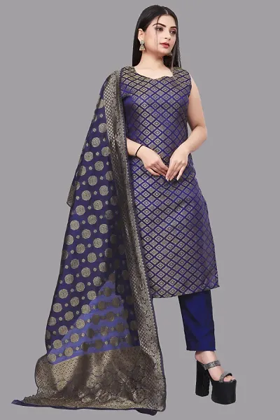 Stylish Fancy Jacquard Unstitched Dress Material Top With Bottom And Dupatta Set For Women