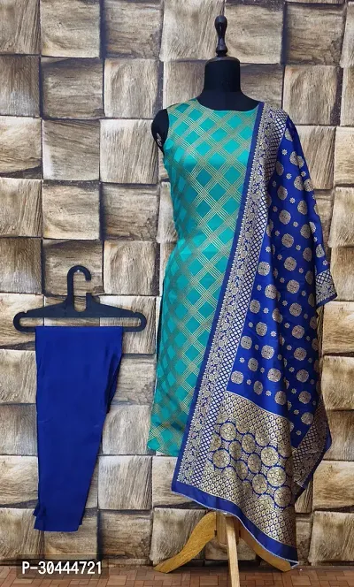 Stylish Teal Jacquard Kurta, Bottom And Dupatta Set For Women