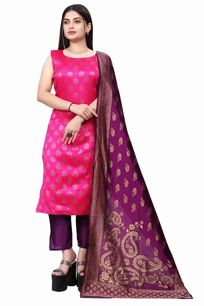 Stylish Jacquard Kurta And Pant With Dupatta Set For Women