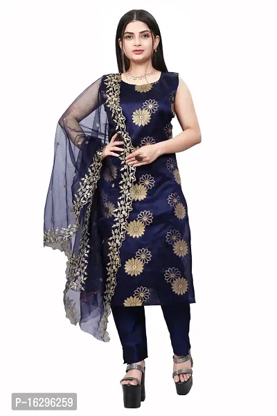 Stylish Fancy Jacquard Unstitched Dress Material Top With Bottom And Dupatta Set For Women-thumb0