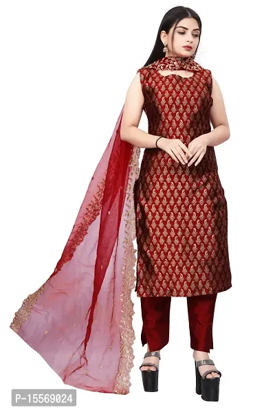 Stylish Fancy Banarasi Silk Kurta With Bottom Wear And Dupatta Set For Women-thumb0