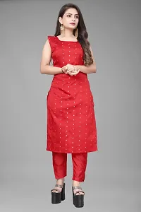 A-Line Red Woven Design Jacquard kurta Set-thumb1