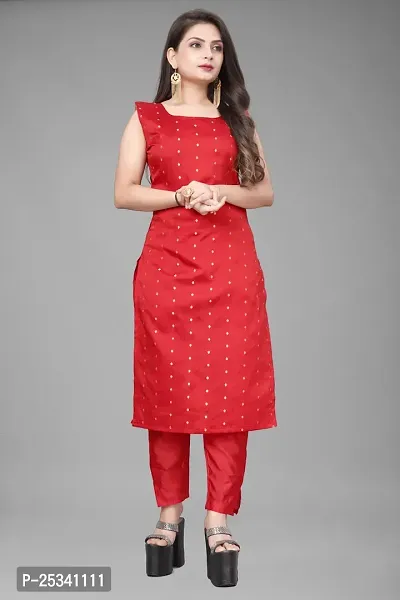 A-Line Red Woven Design Jacquard kurta Set-thumb2