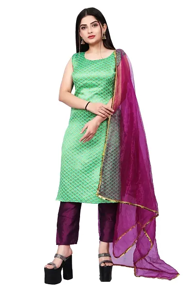 Stylish Jacquard Kurta And Pant With Dupatta Set For Women