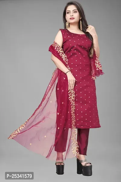 A-Line Maroon Woven Design Jacquard kurta Set-thumb0