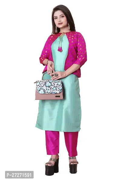 Stylish Soft Silk Kurta With Pant And Koti Set For Women-thumb0