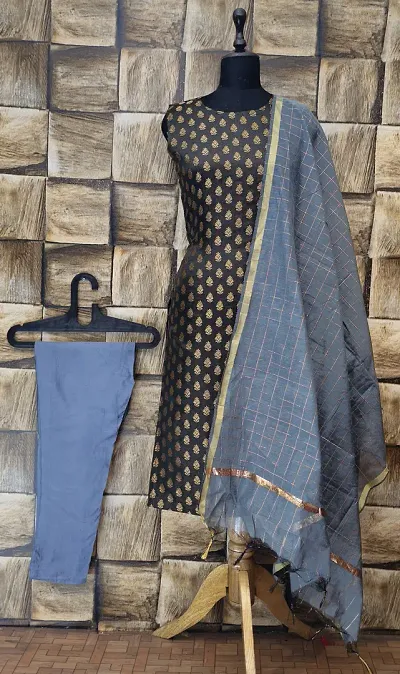 Stylish Jacquard Woven Kurta Bottom Dupatta Set