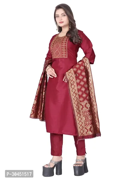 Stylish Maroon Silk Kurta, Bottom And Dupatta Set For Women-thumb2