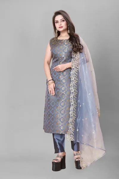 Elegant Banarasi Silk Jacquard Weave Dress Material with Dupatta For Women