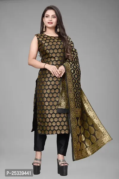 A-Line Black Woven Design Jacquard kurta Set-thumb0