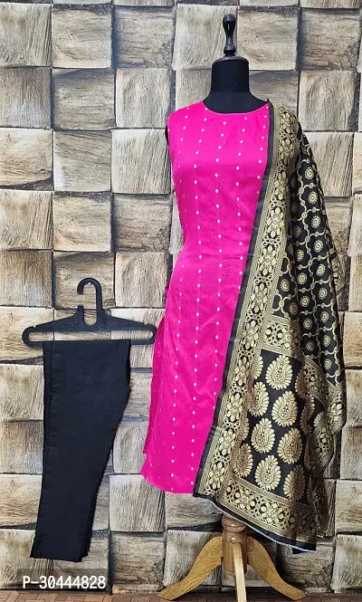 Stylish Pink Jacquard Kurta, Bottom And Dupatta Set For Women