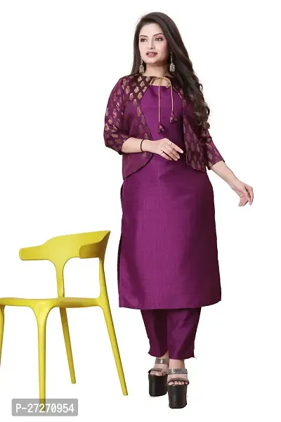 Stylish Soft Silk Kurta With Pant And Koti Set For Women-thumb0