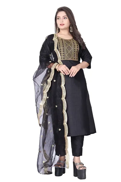 Stylish Silk Kurta, Bottom And Dupatta Set For Women