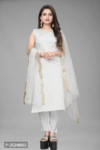 A-Line White Woven Design Jacquard kurta Set-thumb0