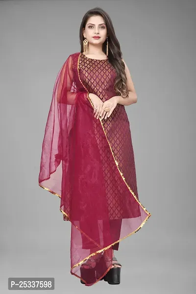 A-Line Maroon Woven Design Jacquard kurta Set