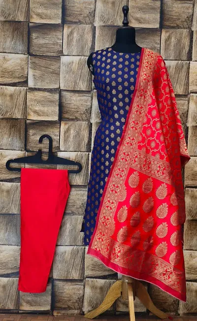 Stylish Jacquard Kurta, Bottom And Dupatta Set For Women