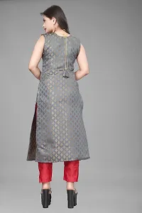 A-Line Grey Woven Design Jacquard Kurti-thumb1