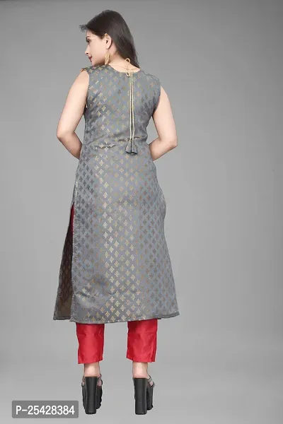 A-Line Grey Woven Design Jacquard Kurti-thumb2