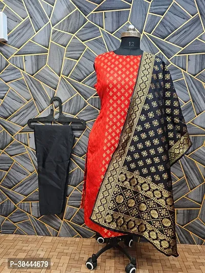 Stylish Red Jacquard Kurta, Bottom And Dupatta Set For Women